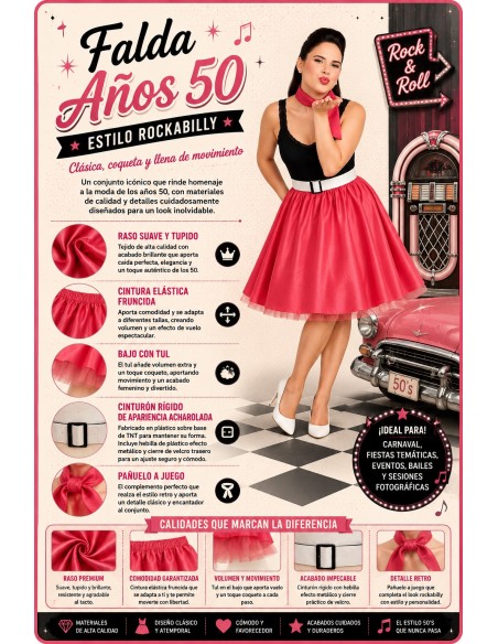 Gonna anni '50 Taglia M | Costumi per Adulti Il Re del Carnevale